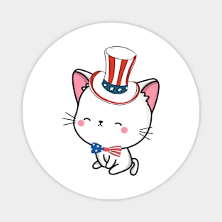 Funny white cat is ready for independence day Magnet